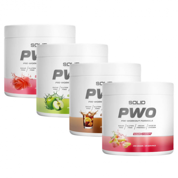 4 x SOLID Nutrition PWO, 230 g ryhmässä Ravintolisät & Elintarvikkeet / Suorituskyvyn parantajat / Pre-Workout / PWO @ Tillskottsbolaget (4SOLIDPWO)