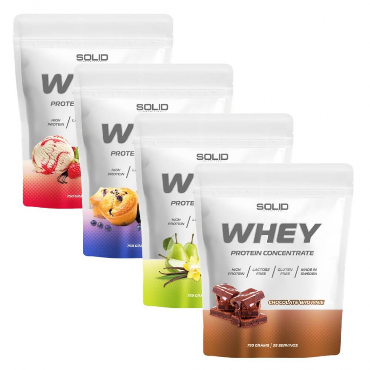 4 x SOLID Nutrition Whey, 750 g ryhmässä Ravintolisät & Elintarvikkeet / Proteiinijauhe / Heraproteiini / Whey protein @ Tillskottsbolaget (4SOLIDWHEY)