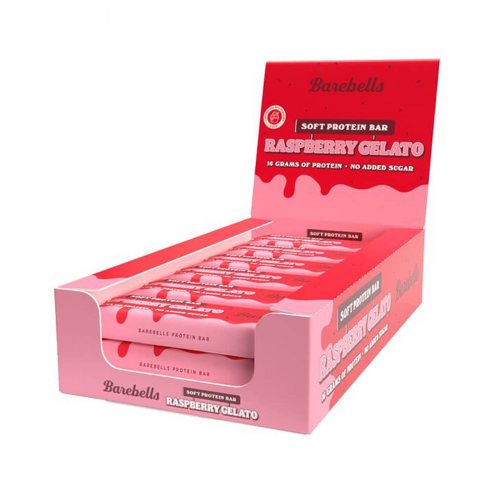 12 x Barebells Proteinbars, 55 g (Raspberry Gelato) ryhmässä Patukat / Proteiinipatukat @ Tillskottsbolaget (BAREBELLS7644)