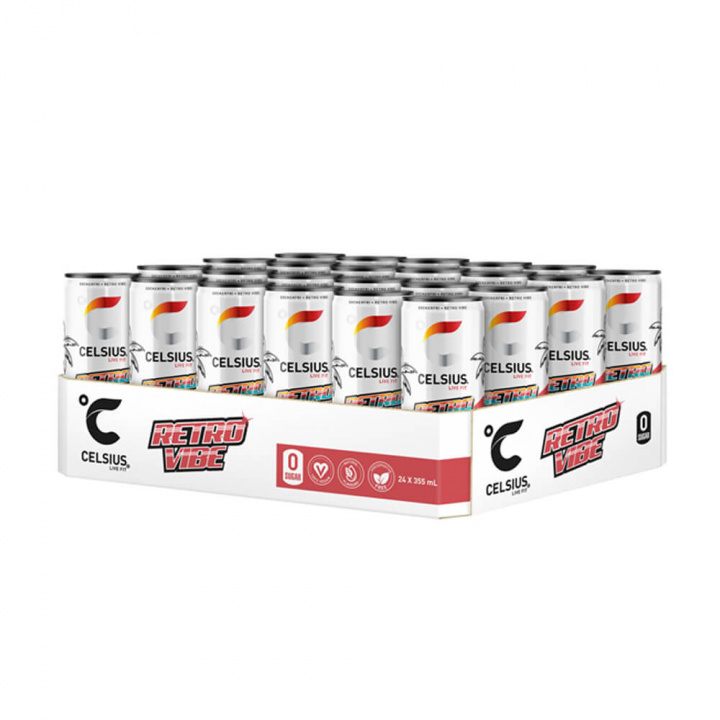 24 x Celsius, 355 ml (Retro Vibe) ryhmässä Teematuotteet / Gluteenittomat Ravintolisät @ Tillskottsbolaget (CELSIUS65732)