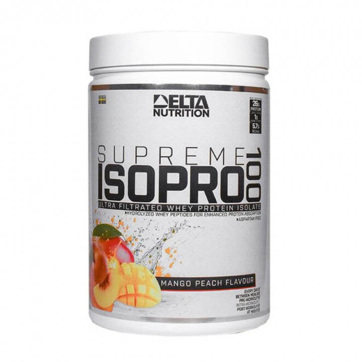 Delta Nutrition Supreme ISO PRO 100, 900 g (Mango/Peach) ryhmässä Ravintolisät & Elintarvikkeet / Proteiinijauhe / Isolaattiproteiini @ Tillskottsbolaget (DELTA854-2)