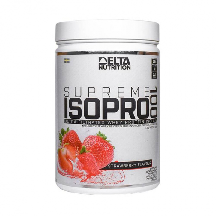 Delta Nutrition Supreme ISO PRO 100, 900 g (Strawberry) ryhmässä Ravintolisät & Elintarvikkeet / Proteiinijauhe / Isolaattiproteiini @ Tillskottsbolaget (DELTA854-6)