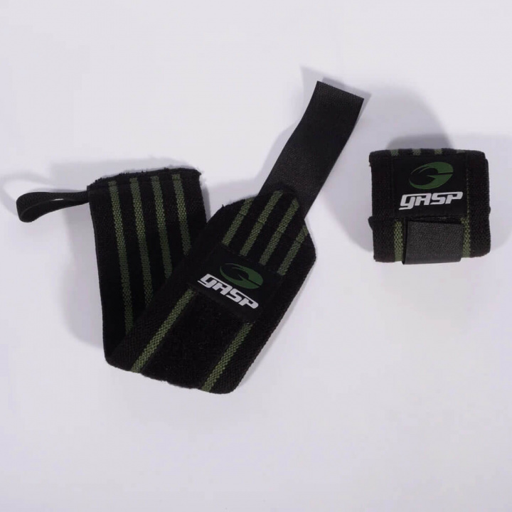 GASP Hardcore Wrist Wraps, black/green ryhmässä Treenivälineet / Rannetukisiteet @ Tillskottsbolaget (GASP7863)