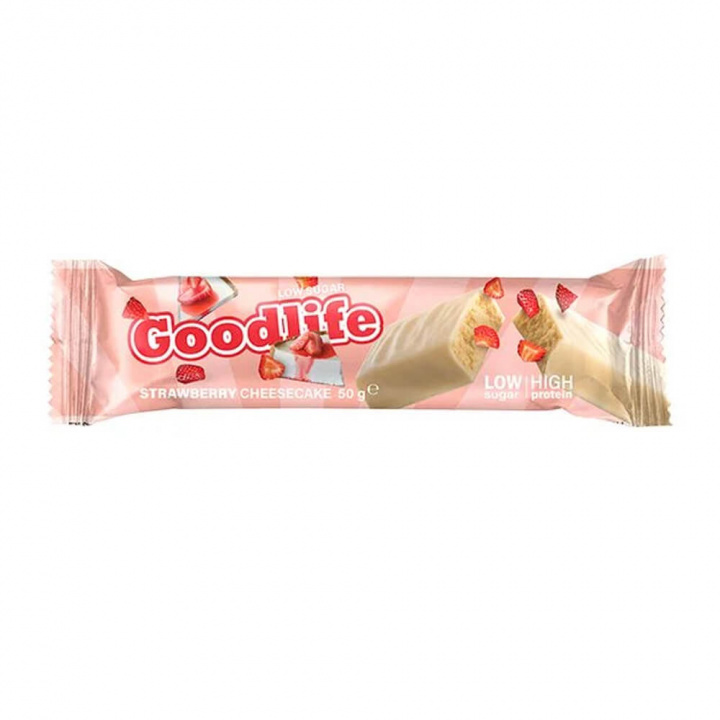 Goodlife Proteinbar LOW SUGAR, 50 g (Strawberry Cheesecake) ryhmässä Patukat / Proteiinipatukat @ Tillskottsbolaget (GOODLIFE7564-3)