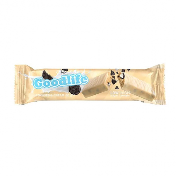 Goodlife Proteinbar LOW SUGAR, 50 g (Cookies & Cream) ryhmässä Patukat / Proteiinipatukat @ Tillskottsbolaget (GOODLIFE7564-6)
