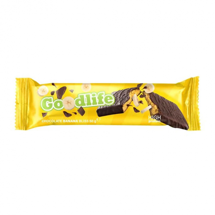 Goodlife Proteinbar, 50 g (Chocolate Banana Bliss) ryhmässä Patukat / Proteiinipatukat @ Tillskottsbolaget (GOODLIFE9453-1)