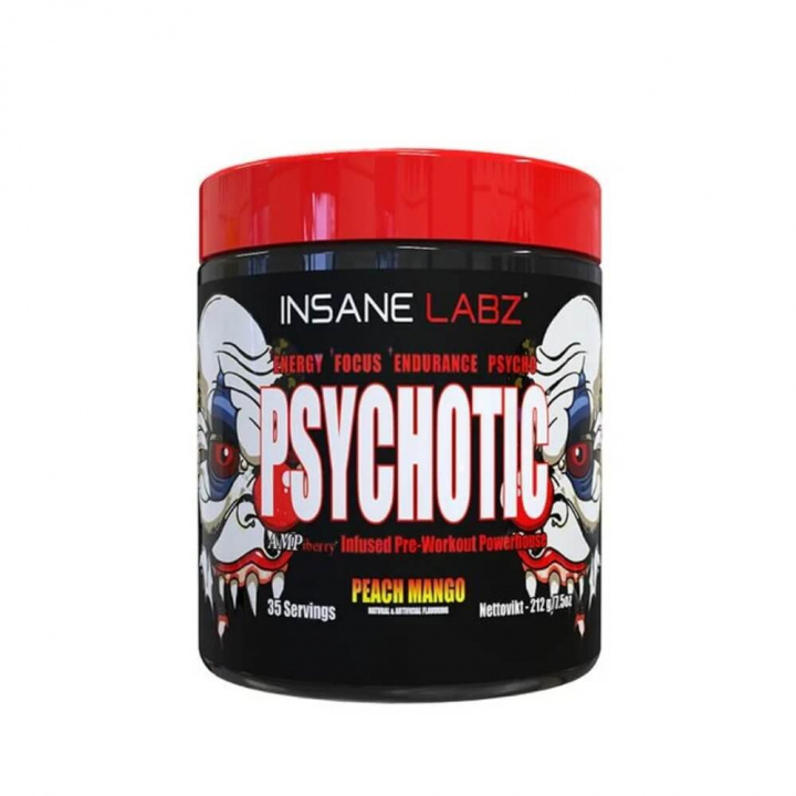 Insane Labz Psychotic, 35 serv. (Peach Mango) ryhmässä Ravintolisät & Elintarvikkeet / Suorituskyvyn parantajat / Pre-Workout / PWO @ Tillskottsbolaget (INSANE853-8)