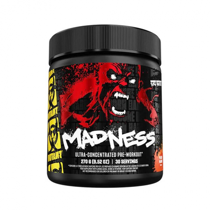 Mutant Madness, 30 servings (Peach Mango) ryhmässä Ravintolisät & Elintarvikkeet / Suorituskyvyn parantajat / Pre-Workout / PWO @ Tillskottsbolaget (MUTANT6231-1)