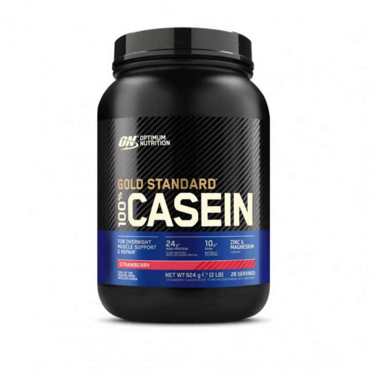 Optimum Nutrition 100% Casein Gold Standard, 909 g (Strawberry) ryhmässä Ravintolisät & Elintarvikkeet / Proteiinijauhe / Kaseiiniproteiini @ Tillskottsbolaget (OPTIMUM005TBSS)