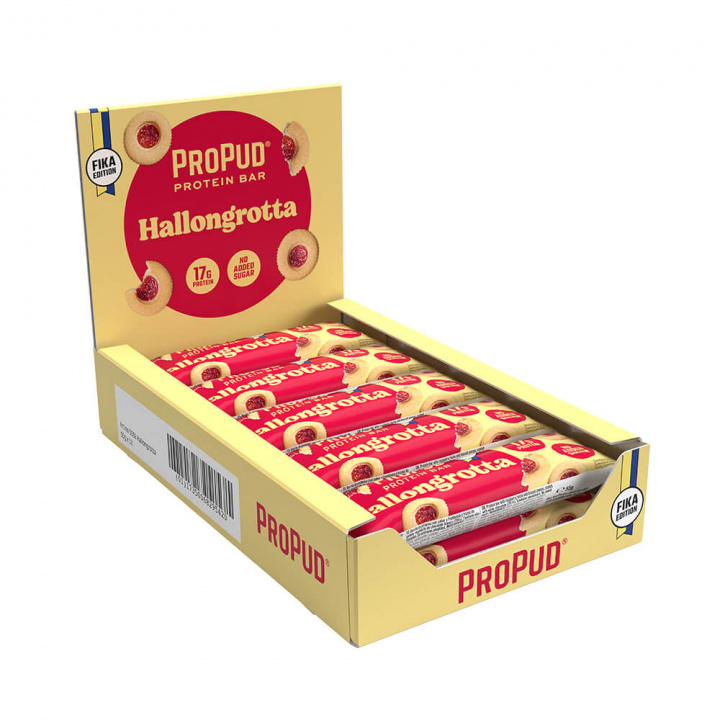 12 x ProPud Proteinbar, 55 g (Hallongrotta) ryhmässä Patukat / Proteiinipatukat @ Tillskottsbolaget (PROPUD63755)