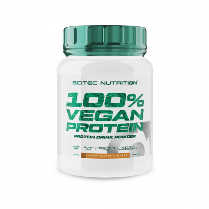 Scitec Nutrition 100% Vegan Protein, 1000 g (Hazelnut-Walnut) ryhmässä Ravintolisät & Elintarvikkeet / Proteiinijauhe / Laktoositon Proteiini @ Tillskottsbolaget (SCITEC7544-1)