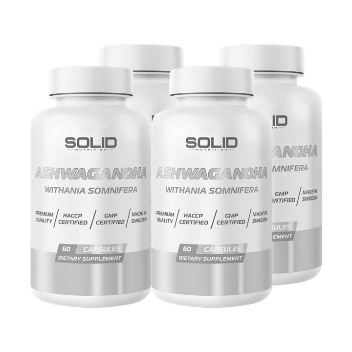 4 x SOLID Nutrition Ashwagandha, 60 caps ryhmässä Ravintolisät & Elintarvikkeet / Terveystuotteet / Adaptogeenit @ Tillskottsbolaget (SOLID5536)