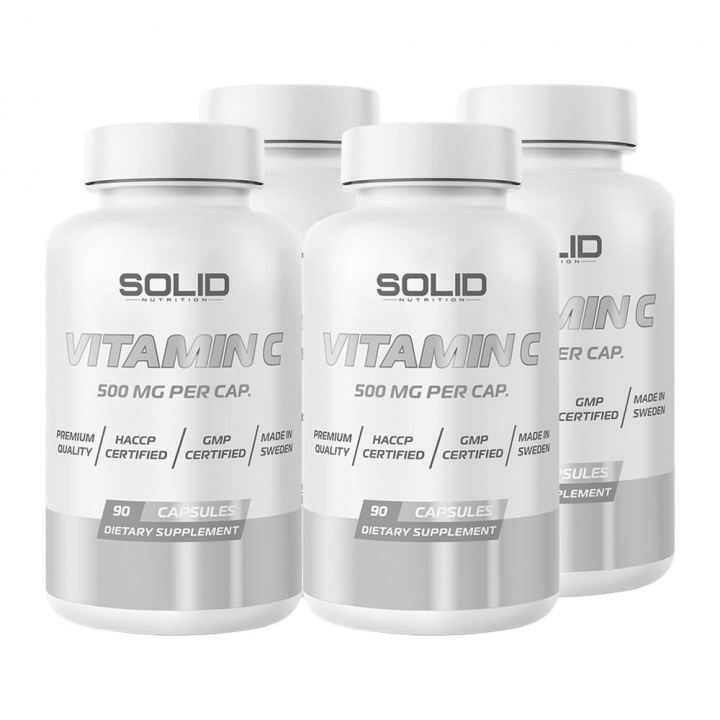 4 x SOLID Nutrition Vitamin C, 90 caps ryhmässä Ravintolisät & Elintarvikkeet / Terveystuotteet / Antioksidantit @ Tillskottsbolaget (SOLID56742)