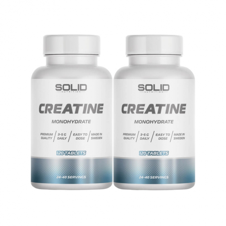 2 x SOLID Nutrition Creatine, 120 tabs ryhmässä Ravintolisät & Elintarvikkeet / Kreatiini / Kreatiinimonohydraatti @ Tillskottsbolaget (SOLID609023)