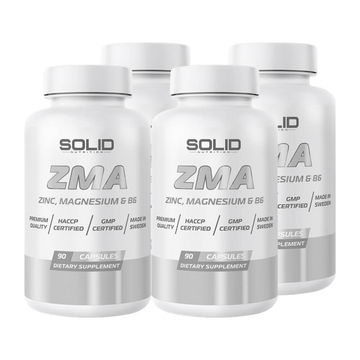 4 x SOLID Nutrition ZMA, 90 caps ryhmässä Ravintolisät & Elintarvikkeet / Terveystuotteet / Uni @ Tillskottsbolaget (SOLID6543)