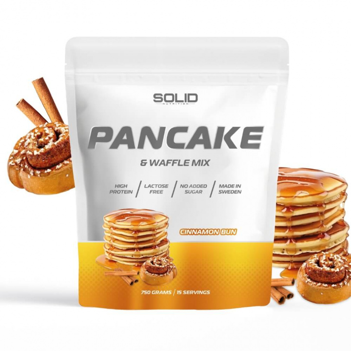SOLID Nutrition Pancake & Waffle Mix, 750 g (Cinnamon Bun) ryhmässä Ravintolisät & Elintarvikkeet / Elintarvikkeet / Proteiiniletut @ Tillskottsbolaget (SOLID65674-3)