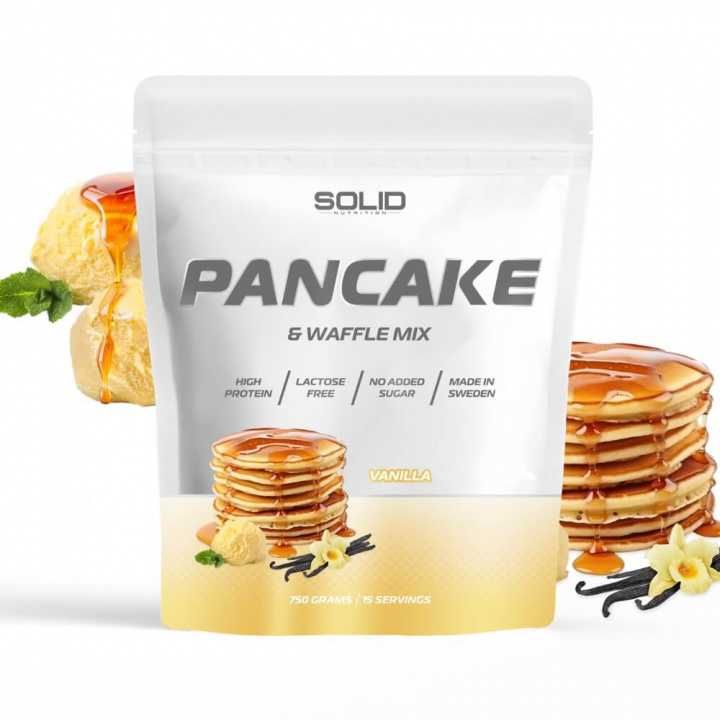 SOLID Nutrition Pancake & Waffle Mix, 750 g (Vanilla) ryhmässä Ravintolisät & Elintarvikkeet / Elintarvikkeet / Proteiiniletut @ Tillskottsbolaget (SOLID65674-5)