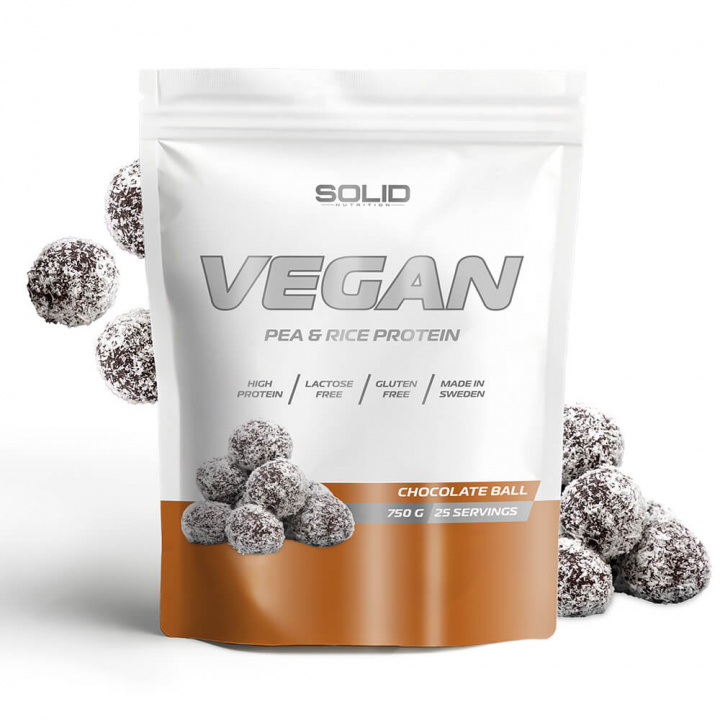 SOLID Nutrition Vegan, 750 g (Chokladboll) ryhmässä Ravintolisät & Elintarvikkeet / Proteiinijauhe / Isolaattiproteiini @ Tillskottsbolaget (SOLID657433-1)