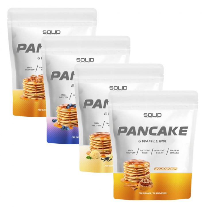 4 x SOLID Nutrition Pancake & Waffle Mix, 750 g ryhmässä Ravintolisät & Elintarvikkeet / Elintarvikkeet / Proteiiniletut @ Tillskottsbolaget (SOLID66745)