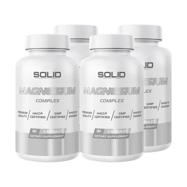 4 x SOLID Nutrition Magnesium Complex, 90 caps ryhmässä Ravintolisät & Elintarvikkeet / Kivennäisaineet / Magnesiumi @ Tillskottsbolaget (SOLID67423)