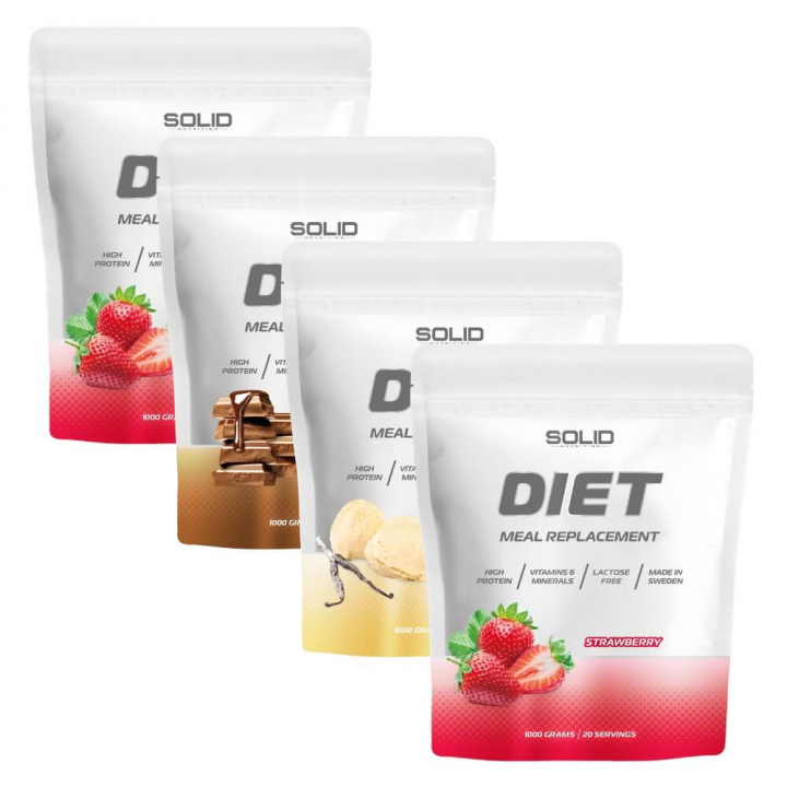 4 x SOLID Nutrition Diet, 1000 g ryhmässä Ravintolisät & Elintarvikkeet / Ateriankorvike / Laktoosittomat Ateriankorvikkeet @ Tillskottsbolaget (SOLID76853)
