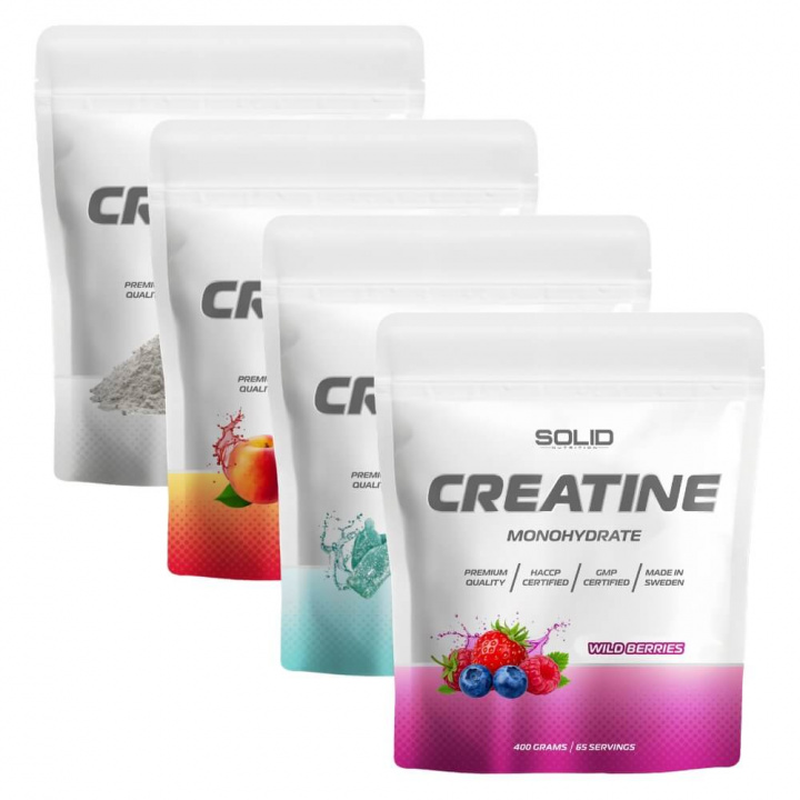 4 x SOLID Nutrition Creatine Monohydrate, 400 g ryhmässä Ravintolisät & Elintarvikkeet / Kreatiini / Kreatiinimonohydraatti @ Tillskottsbolaget (SOLID78412)