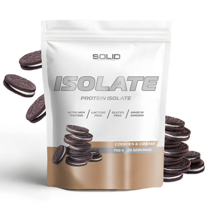 SOLID Nutrition Isolate, 750 g (Cookies & Cream) ryhmässä Ravintolisät & Elintarvikkeet / Proteiinijauhe / Isolaattiproteiini @ Tillskottsbolaget (SOLID85001-3)