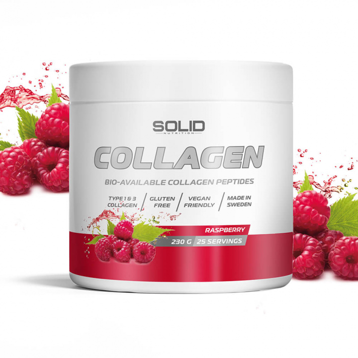 SOLID Nutrition Collagen, 230 g (Raspberry) ryhmässä Ravintolisät & Elintarvikkeet / Nivelten terveys / Kollageeni @ Tillskottsbolaget (SOLID8593-5)