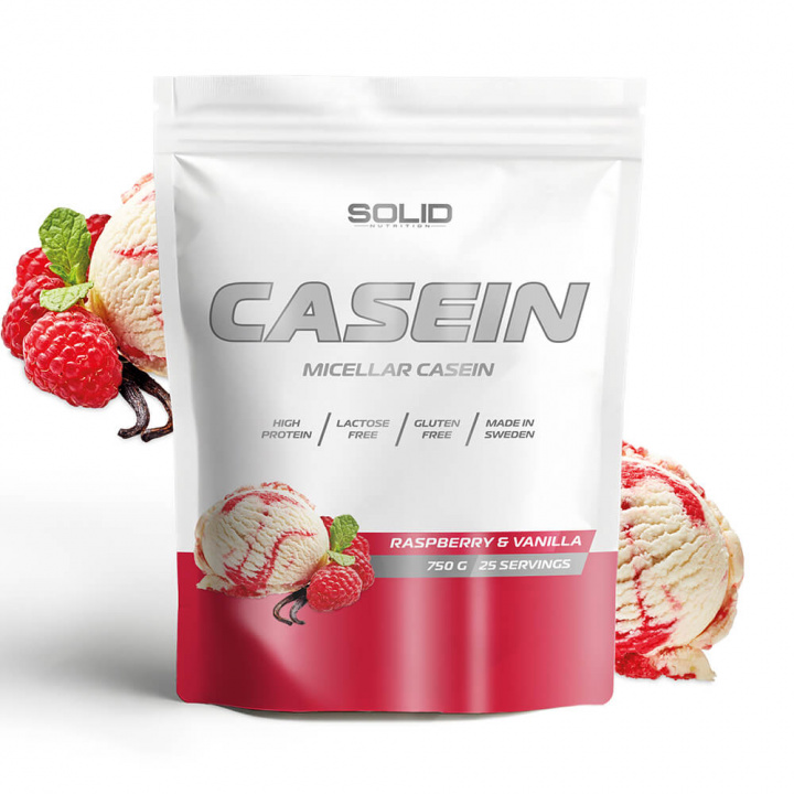 SOLID Nutrition Casein, 750 g (Raspberry & Vanilla) ryhmässä Ravintolisät & Elintarvikkeet / Proteiinijauhe / Kaseiiniproteiini @ Tillskottsbolaget (SOLIDCASEIN1-10)