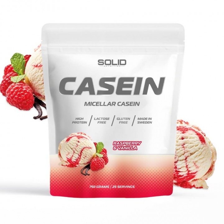 SOLID Nutrition Casein, 750 g (Raspberry & Vanilla) ryhmässä Ravintolisät & Elintarvikkeet / Proteiinijauhe / Kaseiiniproteiini @ Tillskottsbolaget (SOLIDCASEIN1-10)