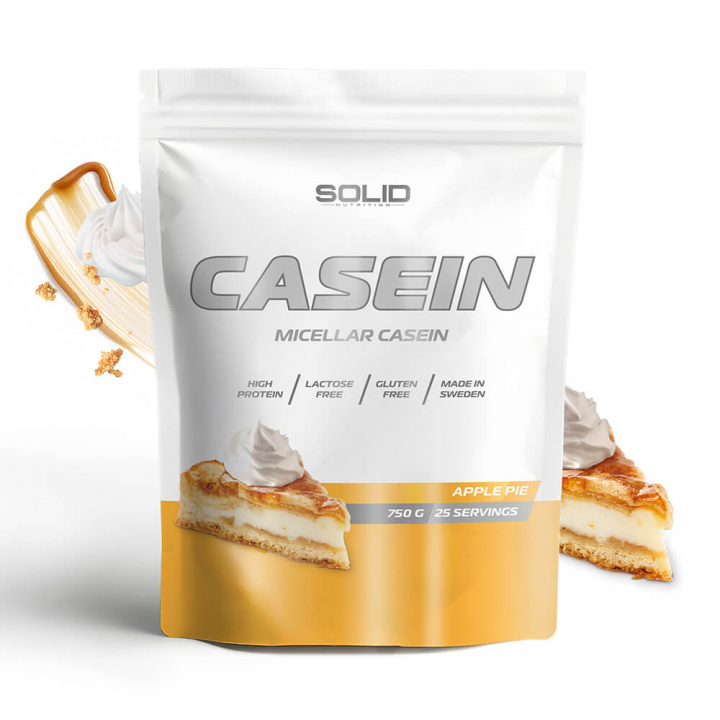 SOLID Nutrition Casein, 750 g (Apple Pie) ryhmässä Ravintolisät & Elintarvikkeet / Proteiinijauhe / Kaseiiniproteiini @ Tillskottsbolaget (SOLIDCASEIN1-12)