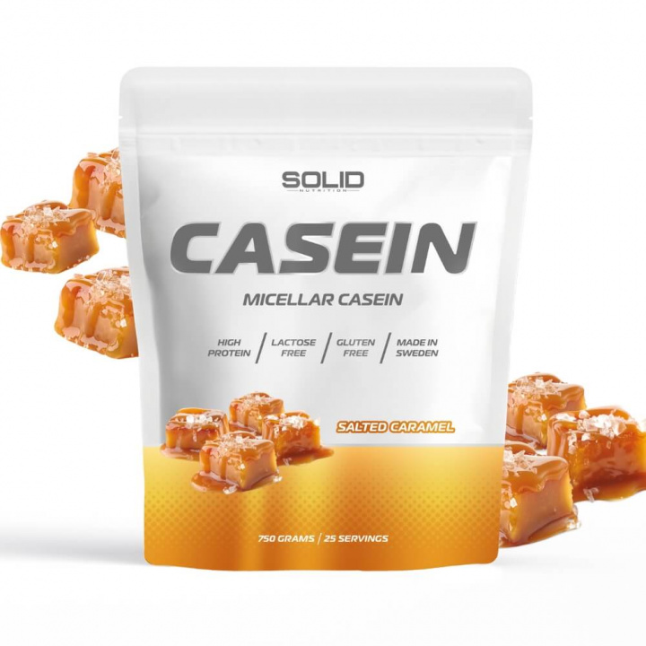 SOLID Nutrition Casein, 750 g (Salted Caramel) ryhmässä Ravintolisät & Elintarvikkeet / Proteiinijauhe / Kaseiiniproteiini @ Tillskottsbolaget (SOLIDCASEIN1-3)