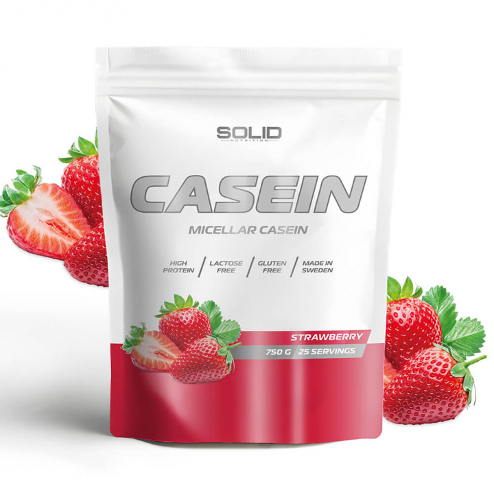 SOLID Nutrition Casein, 750 g (Strawberry) ryhmässä Ravintolisät & Elintarvikkeet / Proteiinijauhe / Kaseiiniproteiini @ Tillskottsbolaget (SOLIDCASEIN1-5)