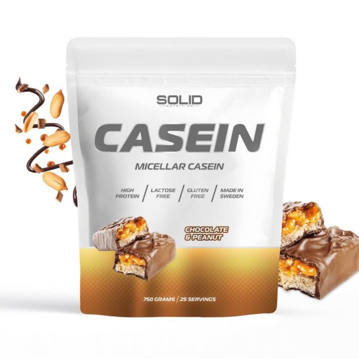 SOLID Nutrition Casein, 750 g (Chocolate & Peanut) ryhmässä Ravintolisät & Elintarvikkeet / Proteiinijauhe / Kaseiiniproteiini @ Tillskottsbolaget (SOLIDCASEIN1-6)