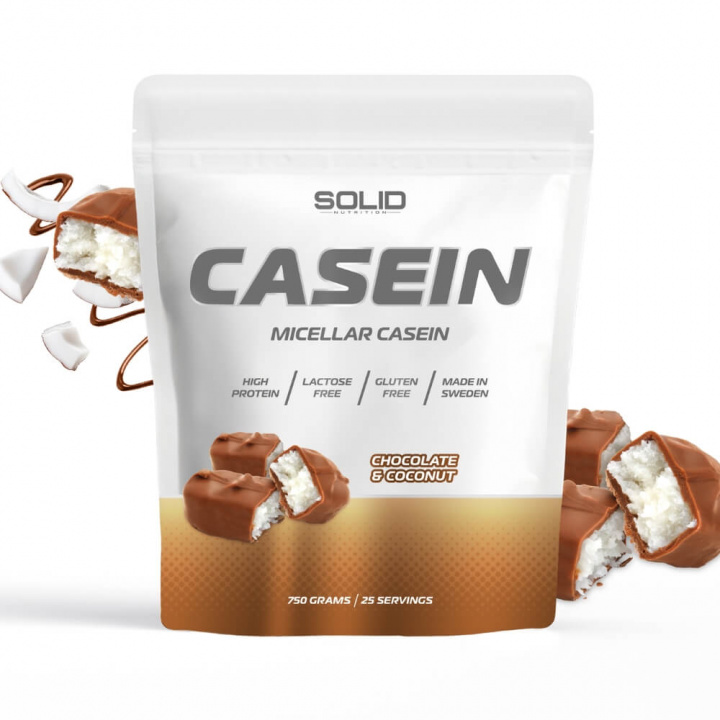 SOLID Nutrition Casein, 750 g (Chocolate & Coconut) ryhmässä Ravintolisät & Elintarvikkeet / Proteiinijauhe / Kaseiiniproteiini @ Tillskottsbolaget (SOLIDCASEIN1-7)