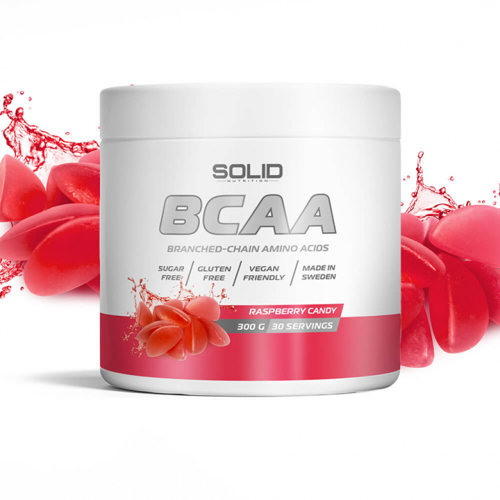 SOLID Nutrition BCAA, 300 g (Raspberry Candy) ryhmässä Ravintolisät & Elintarvikkeet / Aminohapot / BCAA @ Tillskottsbolaget (SOLIDHALLON)