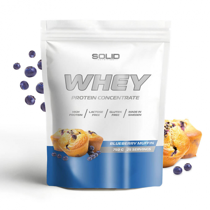 SOLID Nutrition Whey, 750 g (Blueberry Muffin) ryhmässä Ravintolisät & Elintarvikkeet / Proteiinijauhe / Heraproteiini / Whey protein @ Tillskottsbolaget (SOLIDWHEY-13)
