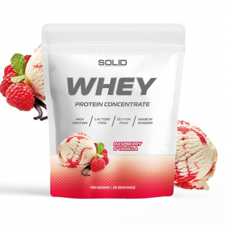 SOLID Nutrition Whey, 750 g (Raspberry & Vanilla) ryhmässä Ravintolisät & Elintarvikkeet / Proteiinijauhe / Heraproteiini / Whey protein @ Tillskottsbolaget (SOLIDWHEY-14)