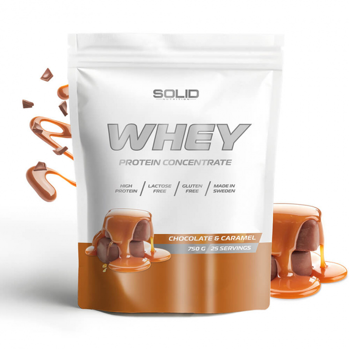 SOLID Nutrition Whey, 750 g (Chocolate & Caramel) ryhmässä Ravintolisät & Elintarvikkeet / Proteiinijauhe / Heraproteiini / Whey protein @ Tillskottsbolaget (SOLIDWHEY-6)