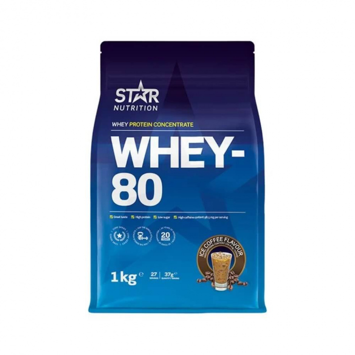 Star Nutrition Whey-80, 1 kg (Ice-Coffee) ryhmässä Ravintolisät & Elintarvikkeet / Proteiinijauhe / Heraproteiini / Whey protein @ Tillskottsbolaget (STAR001-14)