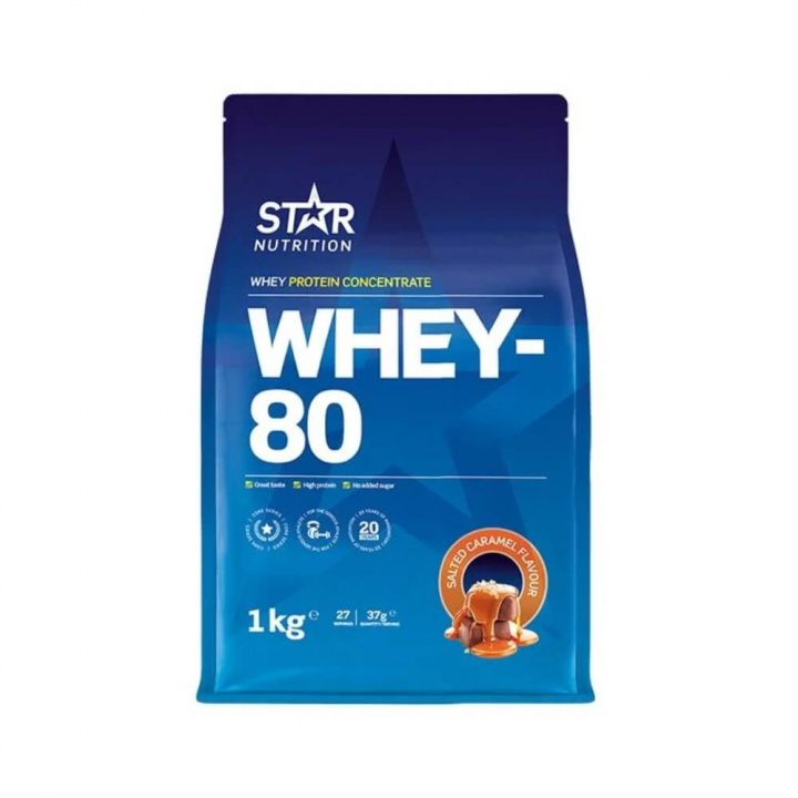 Star Nutrition Whey-80, 1 kg (Salted Caramel) ryhmässä Ravintolisät & Elintarvikkeet / Proteiinijauhe / Heraproteiini / Whey protein @ Tillskottsbolaget (STAR001-20)