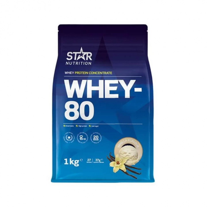 Star Nutrition Whey-80, 1 kg (Vanilj) ryhmässä Ravintolisät & Elintarvikkeet / Proteiinijauhe / Heraproteiini / Whey protein @ Tillskottsbolaget (STAR001-8)