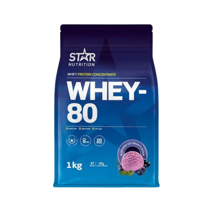 Star Nutrition Whey-80, 1 kg ryhmässä Ravintolisät & Elintarvikkeet / Proteiinijauhe / Heraproteiini / Whey protein @ Tillskottsbolaget (STAR001)