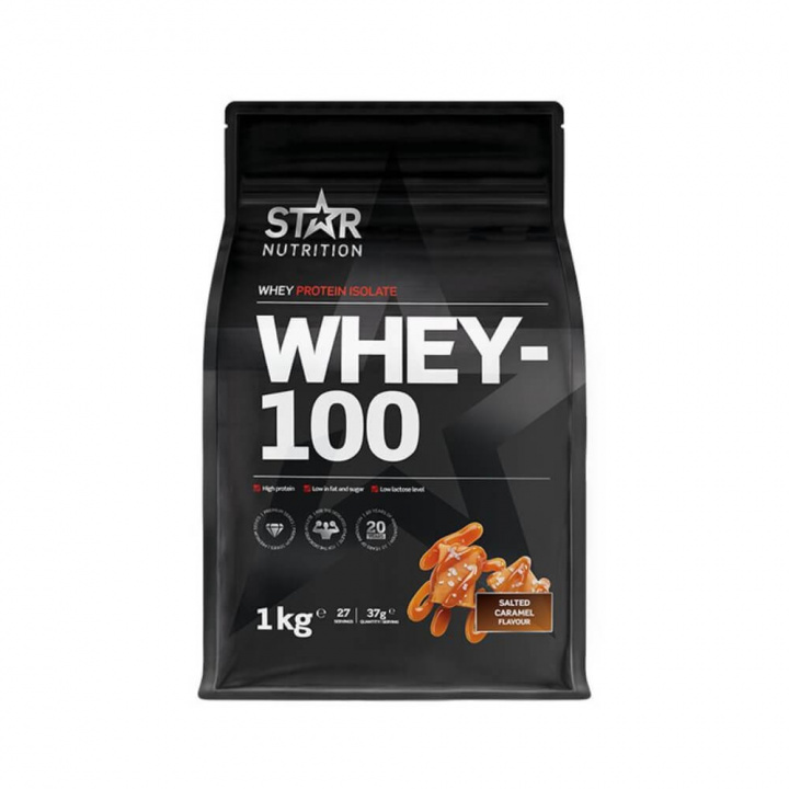 Star Nutrition Whey-100, 1 kg (Salted Caramel) ryhmässä Ravintolisät & Elintarvikkeet / Proteiinijauhe / Isolaattiproteiini @ Tillskottsbolaget (STAR002-10)