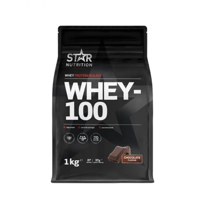 Star Nutrition Whey-100, 1 kg (Choklad) ryhmässä Ravintolisät & Elintarvikkeet / Proteiinijauhe / Isolaattiproteiini @ Tillskottsbolaget (STAR002-1)
