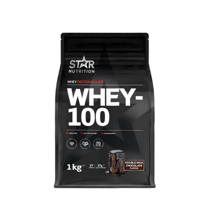 Star Nutrition Whey-100, 1 kg (Double Rich Chocolate) ryhmässä Ravintolisät & Elintarvikkeet / Proteiinijauhe / Isolaattiproteiini @ Tillskottsbolaget (STAR002-5)