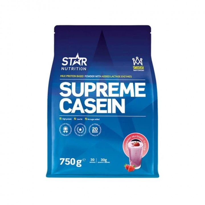 Star Nutrition Supreme Casein, 750 g (Strawberry Milkshake) ryhmässä Ravintolisät & Elintarvikkeet / Proteiinijauhe / Kaseiiniproteiini @ Tillskottsbolaget (STAR004-6)