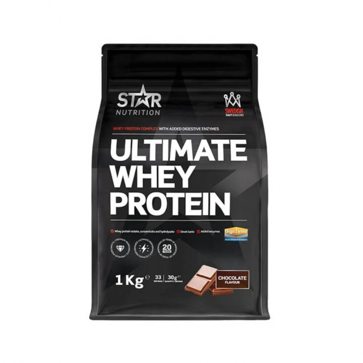 Star Nutrition Ultimate Whey Protein, 1 kg (Chocolate) ryhmässä Ravintolisät & Elintarvikkeet / Proteiinijauhe / Heraproteiini / Whey protein @ Tillskottsbolaget (STAR023-1)