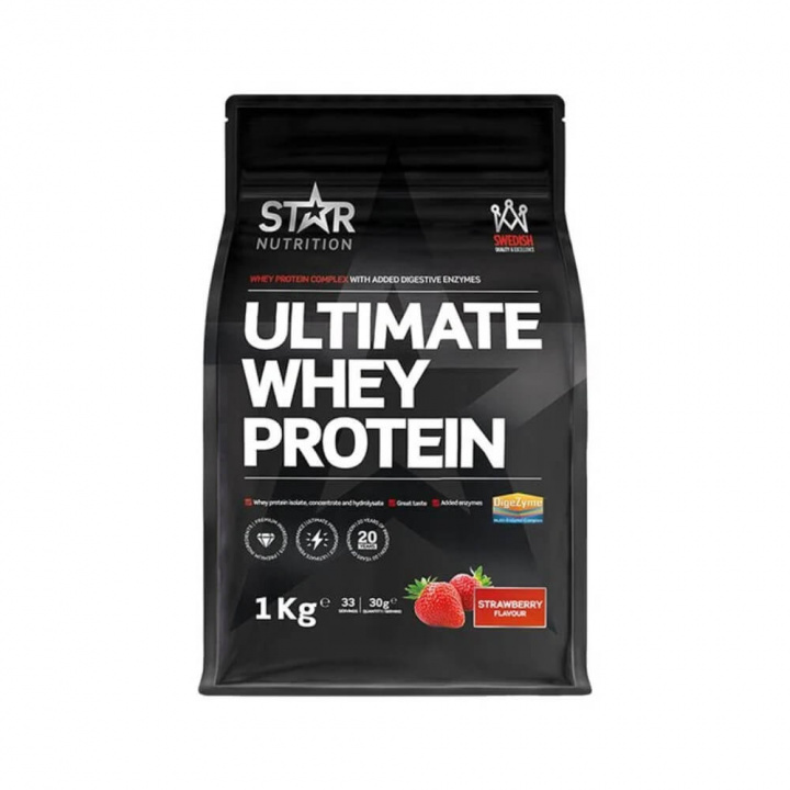 Star Nutrition Ultimate Whey Protein, 1 kg (Strawberry) ryhmässä Ravintolisät & Elintarvikkeet / Proteiinijauhe / Heraproteiini / Whey protein @ Tillskottsbolaget (STAR023-2)