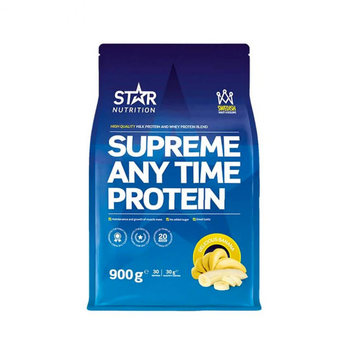 Star Nutrition Supreme Any Time Protein, 900 g (Delicious Banana) ryhmässä Ravintolisät & Elintarvikkeet / Proteiinijauhe / Sekoitusproteiini @ Tillskottsbolaget (STAR67885-2)